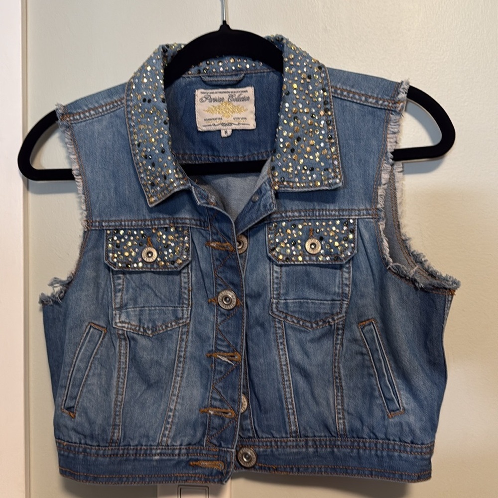 Embellished Denim Vest - Light Blue